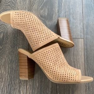 Mule style open toe block heels